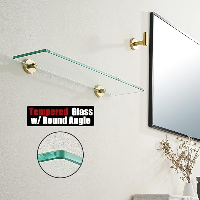 JQK Bathroom Glass Shelf Gold, Tempered Glass Shower Storage 20 by 5 inches - Image 6