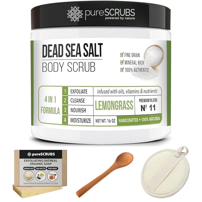 pureSCRUBS Premium Lemongrass Dead Sea Salt Body Exfoliator Scrub, Full - Image 7