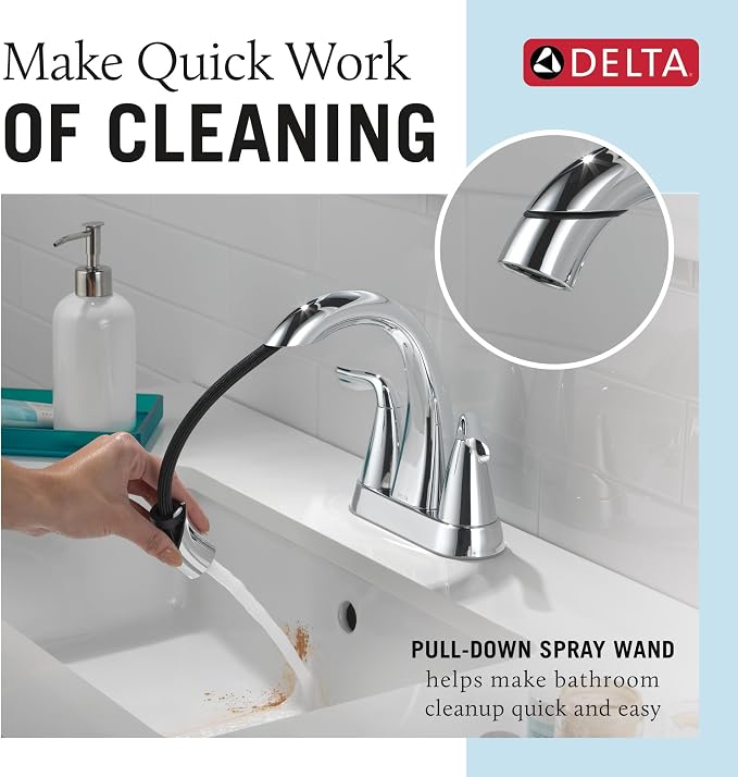 Delta Arvo Pull-Down Centerset, Chrome Bathroom Sink Faucet - Image 2