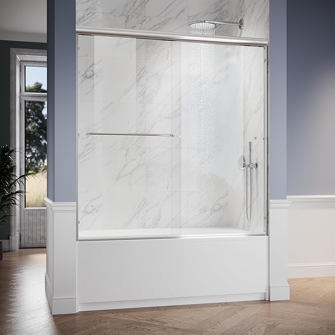 SUNNY SHOWER Bathtub Shower Door 60" W x 62" H Semi-Frameless Double Sliding by SUNNYSHOWER
