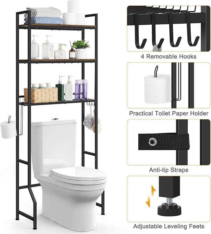 smusei Over The Toilet Storage Shelf, 3 Tier Bathroom Organizer Over The Toilet - Image 6