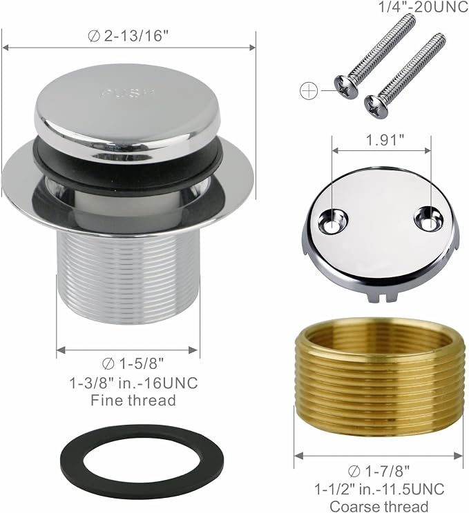 Chrome Bathtub Drain Tip-Toe Two-Hole, Welsan Tub Drain Trim Set Conversion Kit - Image 5