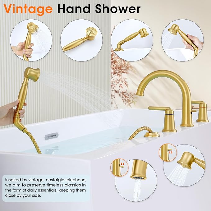 Roman Tub Faucet with Sprayer, Classic Bath Tub Faucet Set with Valve Brass 4 - Image 5
