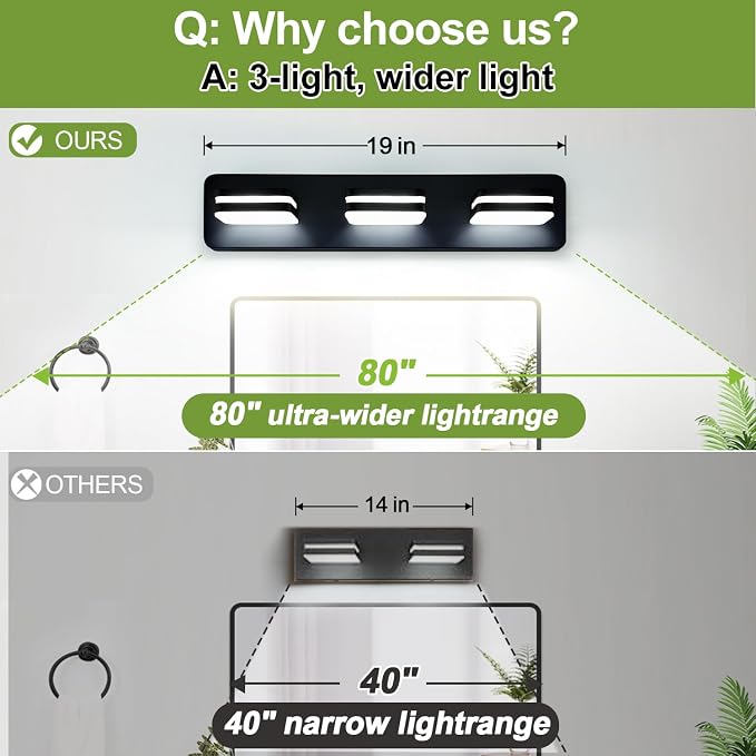 360° Rotate LED Dimmable Bathroom Vanity Light Fixtures, 1300LM Acrylic Matte - Image 3