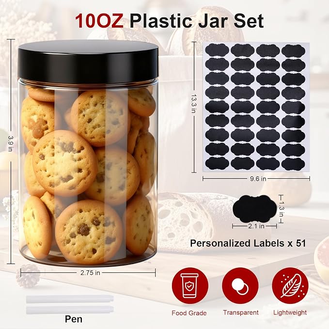 Plastic Jars with Lids, OBKJJ 51 PCS 10 OZ Large Capacity Clear Storage - Image 2