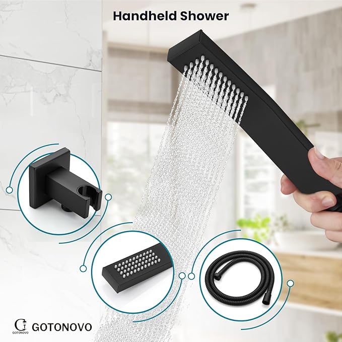 gotonovo Shower System with Tub Spout Wall Mounted Rain Shower Head and Handle - Image 6