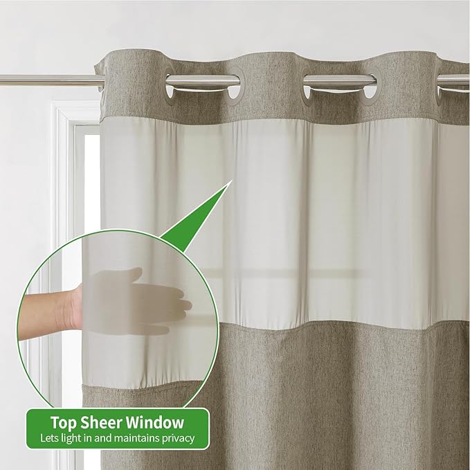 Extra Long No Hooks Needed Linen Textured Shower Curtain - Image 3