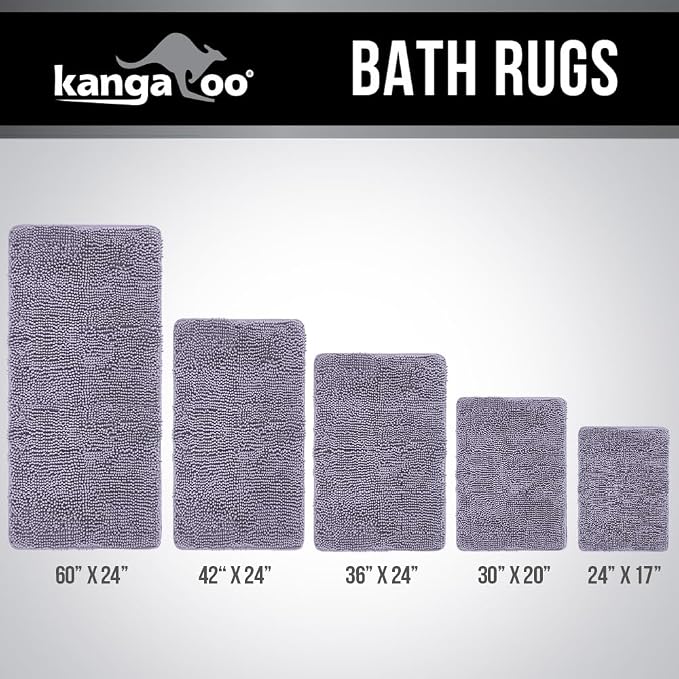 KANGAROO Bathroom Rugs, Chenille Soft Absorbent Bath Rug, Shaggy Shower Mat - Image 9