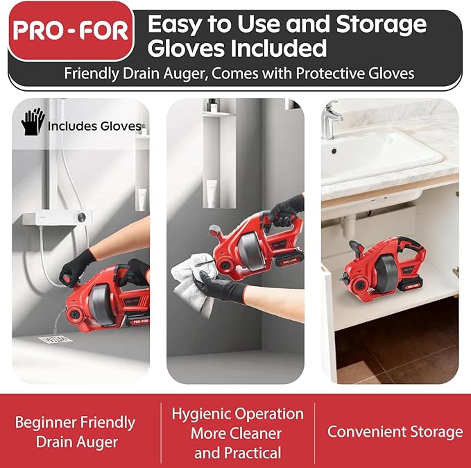 20V Cordless Electric Drain Auger, 25Ft Auto-Feed Drain Snake, Replaceable Cable - Image 4