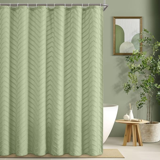 Green Boho Woven Fabric Tufted Chervon Textured Modern Minimalist Neutral - Image 6