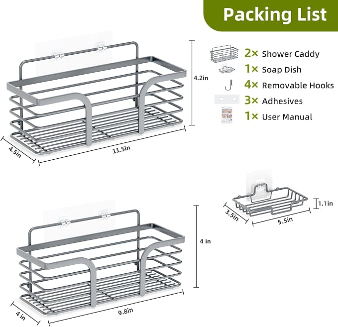 Yougai Shower Caddy 3 Pack, Adhesive Shower Shelf Organizer Rack, Rustproof - Image 2