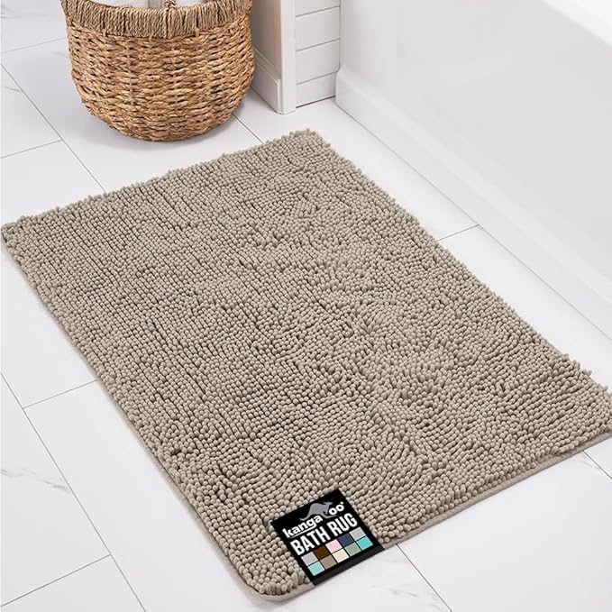 KANGAROO Bathroom Rugs, Chenille Soft Absorbent Bath Rug, Shaggy Shower Mat by Kangaroo