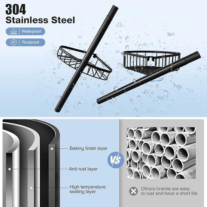 Corner Shower Caddy Tension Pole: Stainless Steel Rustproof 4-Tier Shower - Image 5