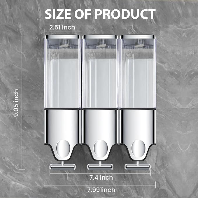 3-in-1 Quadrate Dispensers for The Shower, Shower soap Dispenser, Conditioner - Image 3
