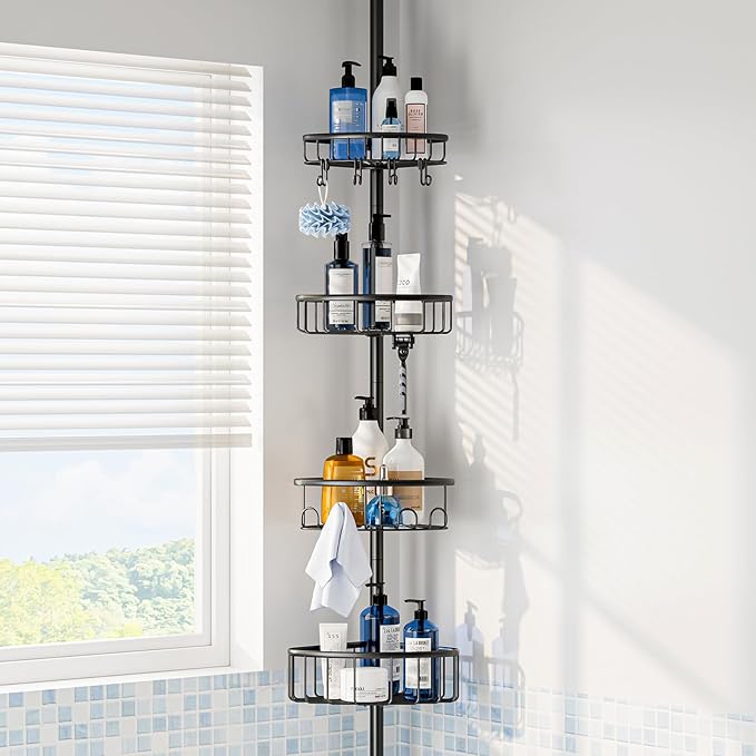 Corner Shower Caddy Tension Pole: Stainless Steel Rustproof 4-Tier Shower by ESSEMELLC