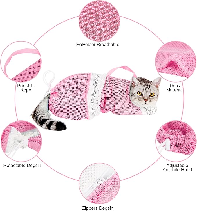 Cat Bathing Bag Adjustable Cat Grooming Net Bag Anti-bite & Anti-Scratch Cat - Image 2