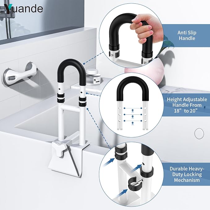 Bathtub Grab Bars with Suction Grab Bars, YuanDe 20x6 Inch Adjustable Bathtub - Image 4
