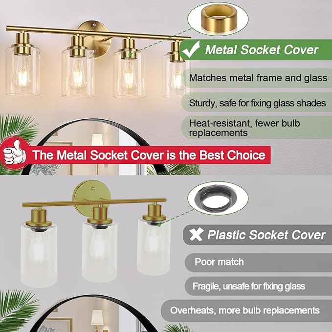 4-Light Bathroom Light Fixtures, Brushed Gold Modern Vanity Lights Over Mirror - Image 6