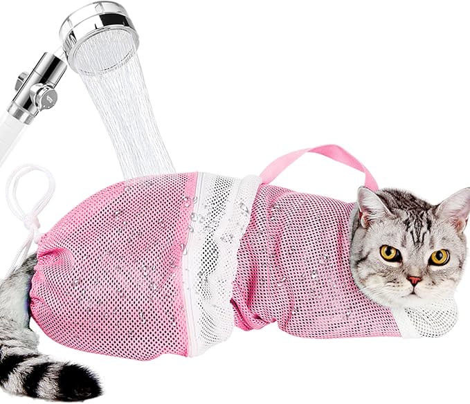 Cat Bathing Bag Adjustable Cat Grooming Net Bag Anti-bite & Anti-Scratch Cat by AMEAMI
