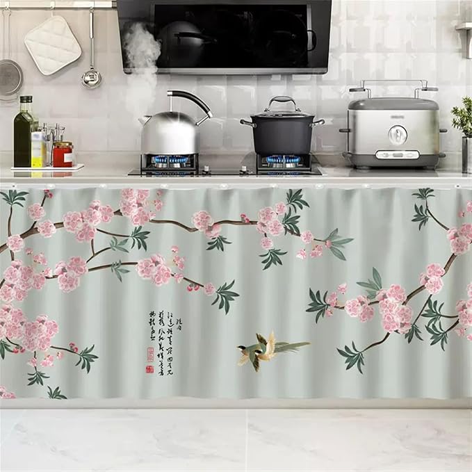 SK Studio Short Curtains for Kitchen, Cabinet Shelf Dust-Proof Blackout Tier by SK+Studio