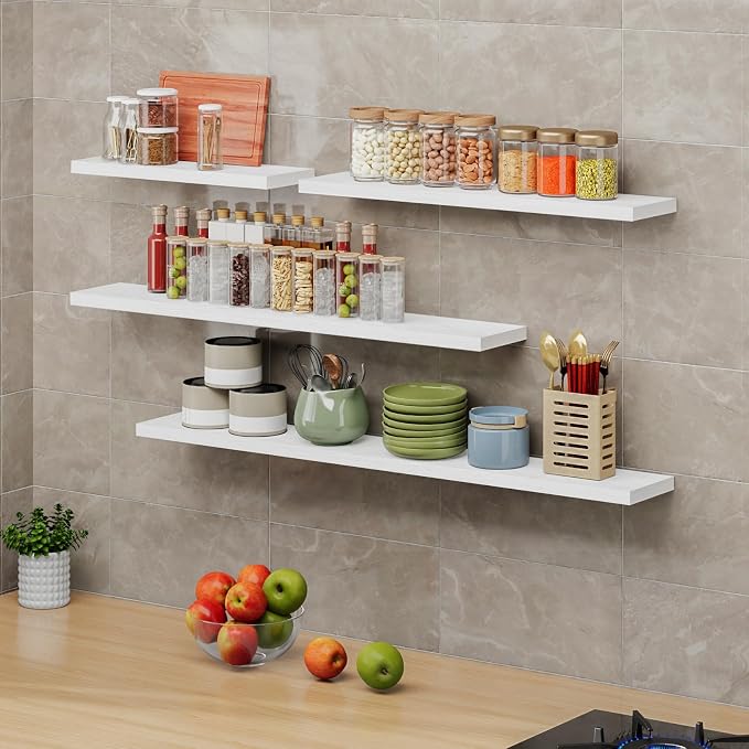 SAUMONIERES Floating Shelves 8 Inch Deep Solid Wood Wide Wall Shelf Set of 2 - Image 7