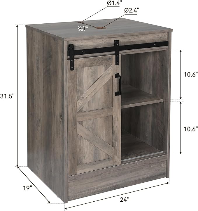 24 inch Barn Door Bathroom Vanity, Farmhouse Style Standing Pedestal Cabinet - Image 2