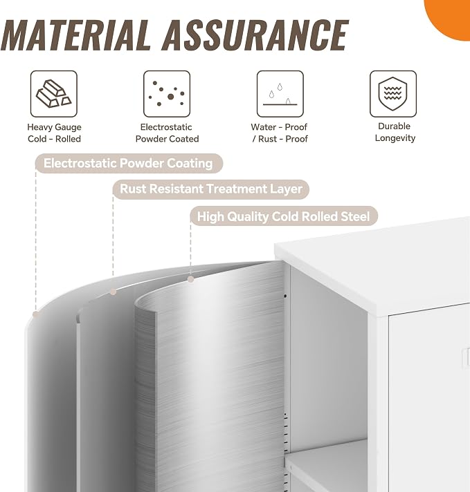 Locker Cabinet, 35.43" H White Metal Locker Storage Cabinet - Image 4