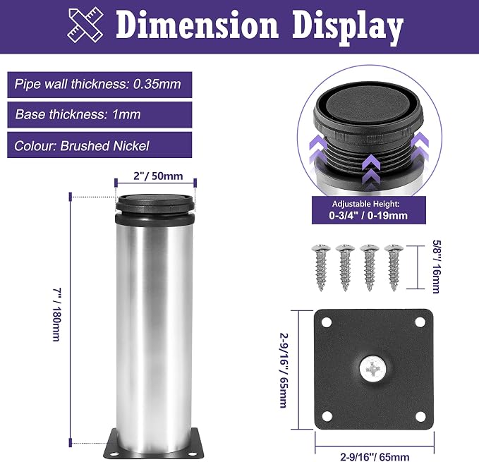 7 Inch Metal Furniture Legs Stainless Steel Adjustable Legs Silver Metal Legs - Image 5