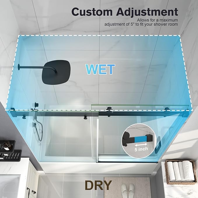 Frameless Bathtub Shower Door, 55-60" W x 60" H Sliding Tub Shower Door - Image 6