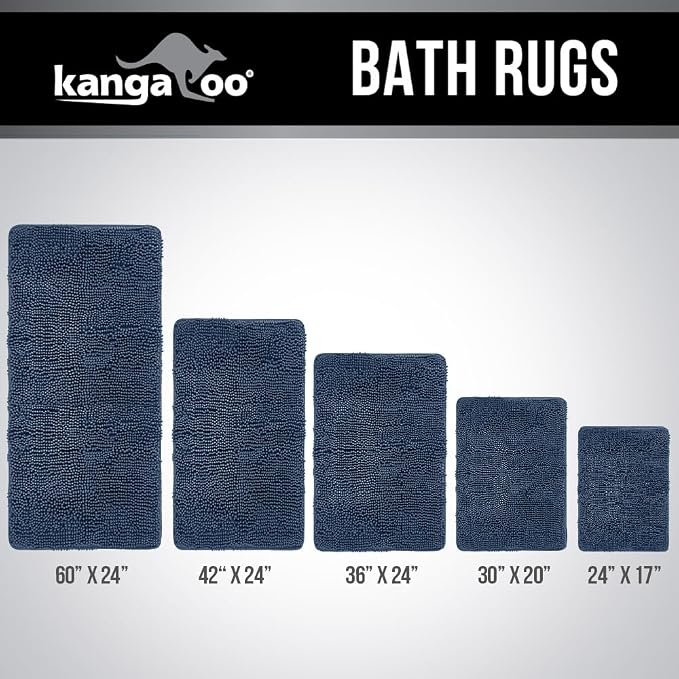 KANGAROO Bathroom Rugs, Chenille Soft Absorbent Bath Rug, Shaggy Shower Mat - Image 9
