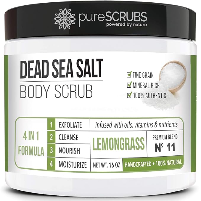 pureSCRUBS Premium Lemongrass Dead Sea Salt Body Exfoliator Scrub, Full by pureSCRUBS