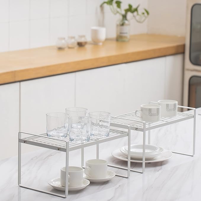 2 Pack Kitchen Cabinet Shelf Counter Organizer Rack Pantry Storage Bathroom - Image 2