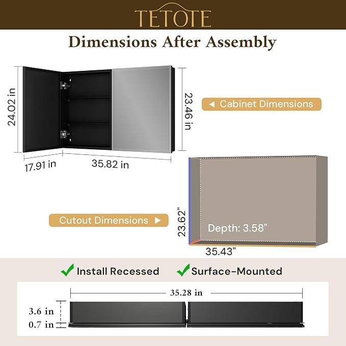 TETOTE 36 x 24 Bathroom Vanity Mirror Cabinet - Image 2