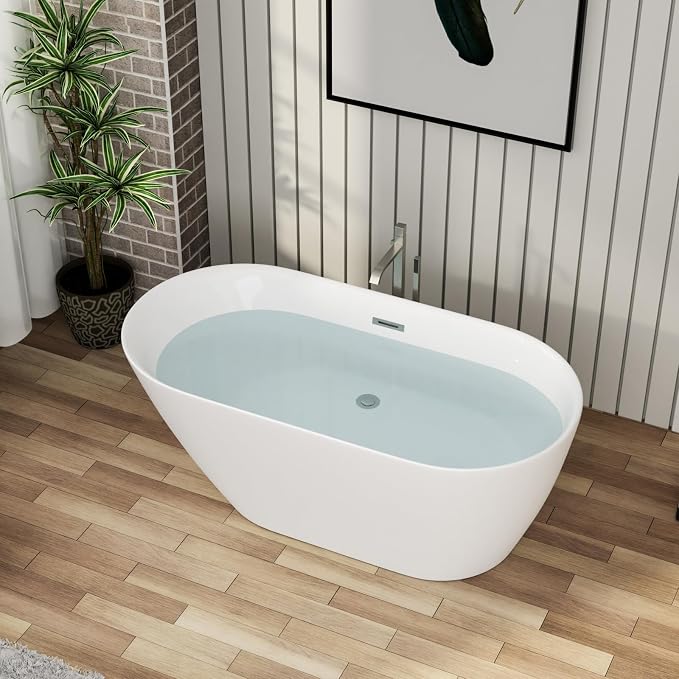 Mocoloo 59" Acrylic Freestanding Bathtub Contemporary Soaking White Bath Tub - Image 2