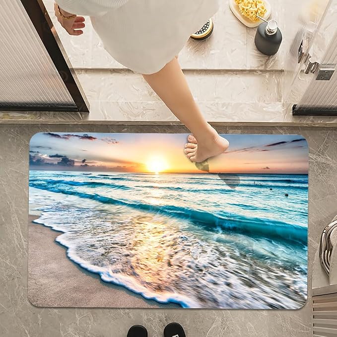 Bath Mat Rug, Sunset on Island Beach Non Slip Quick Dry Super Absorbent Thin - Image 7