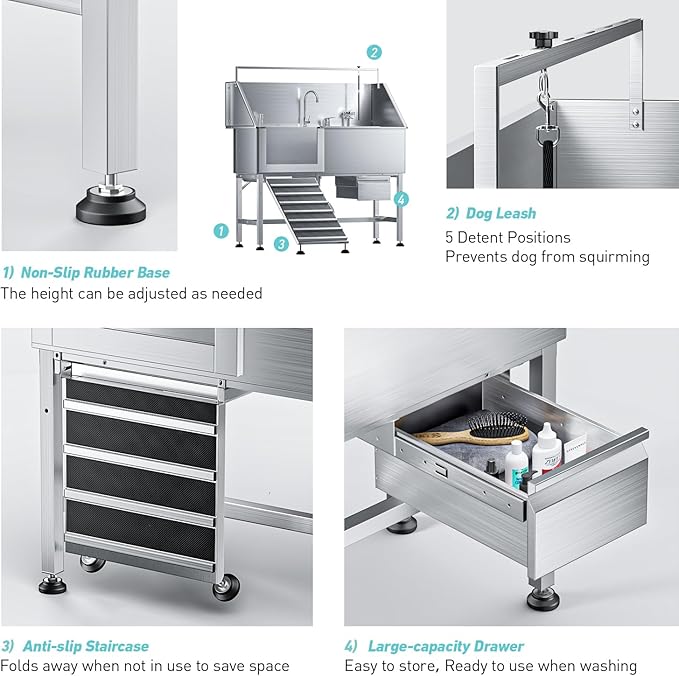 Professional 56" Dog Washing Station, 304 Stainless Steel Dog Bathing Station - Image 3