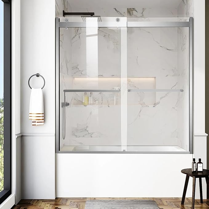 Bathtub Shower Door, 60″x 62″ Semi-Frameless Sliding Shower Door, Double by AquivaCoast