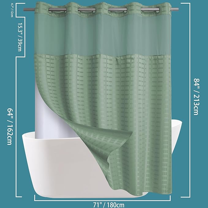 Conbo Mio Extra Long No Hook Sage Green Shower Curtain - Image 6