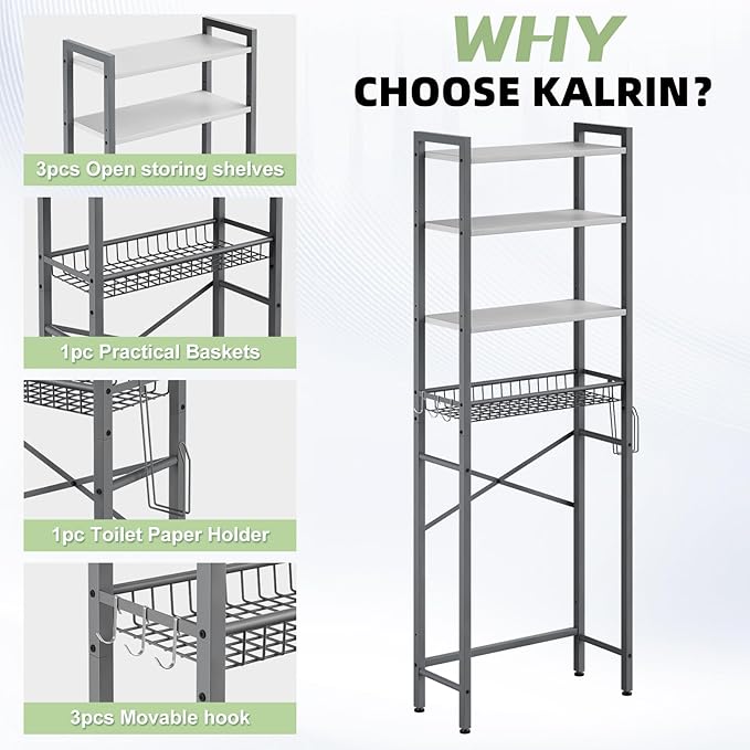 Over-The-Toilet Storage Rack, 4-Tier Bathroom Organizer Shelf Over Toilet - Image 6