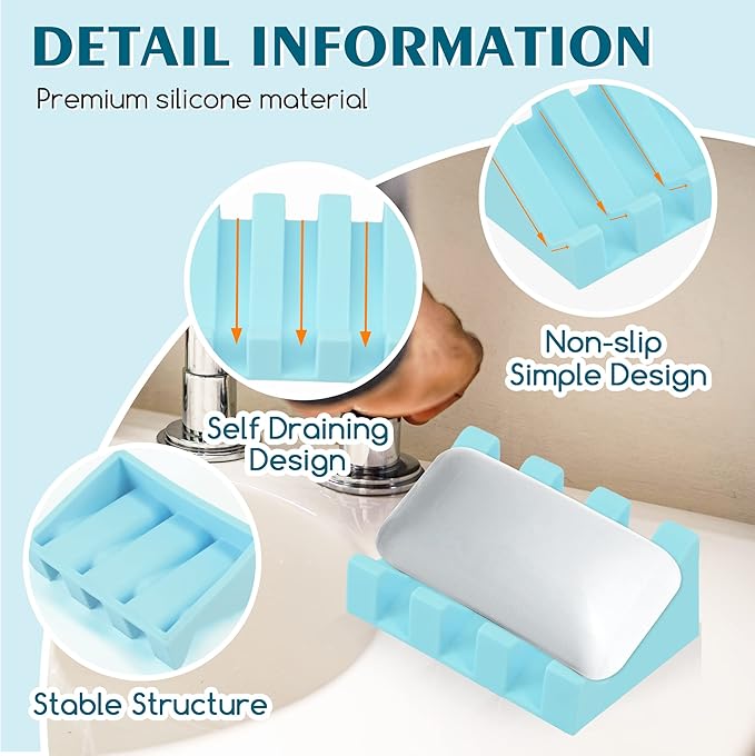 Silicone Soap Dish for Bar Soap Holder for Shower Bathroom Self Draining - Image 3