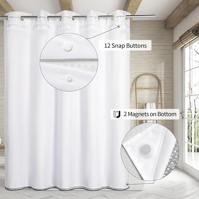MitoVilla Black Ombre Long Shower Curtain Liner Set 72 x 80, No Hooks Needed 80 - Image 2