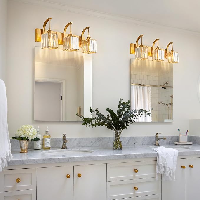Crystal Vanity Lights 3-Light Gold Bathroom Vanity Lights Modern Crystal - Image 3