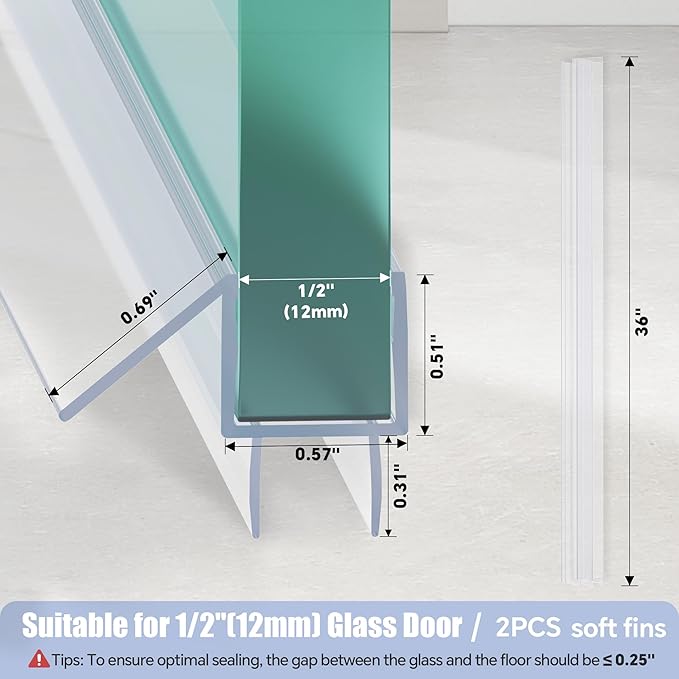 2-Pack Shower Door Bottom Seal, Ultra Clear Glass Shower Door Seal Strip - Image 7