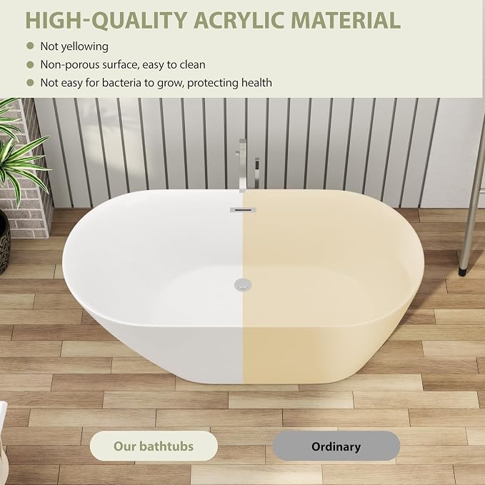Mocoloo 59" Acrylic Freestanding Bathtub Contemporary Soaking White Bath Tub - Image 4