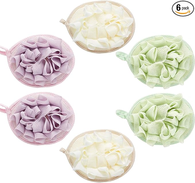 Boao 6 Pcs Bath Shower Pouf Sponge Mesh Pouf Shower Ball Exfoliating Body by Boao