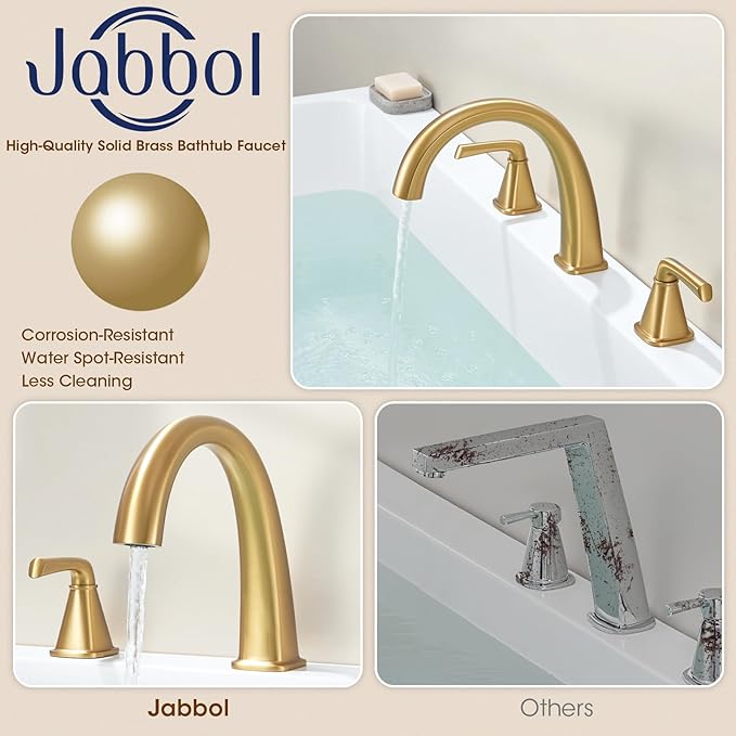 Brushed Gold Roman Tub Faucet, Solid Brass Bathtub Faucet Set - Image 6