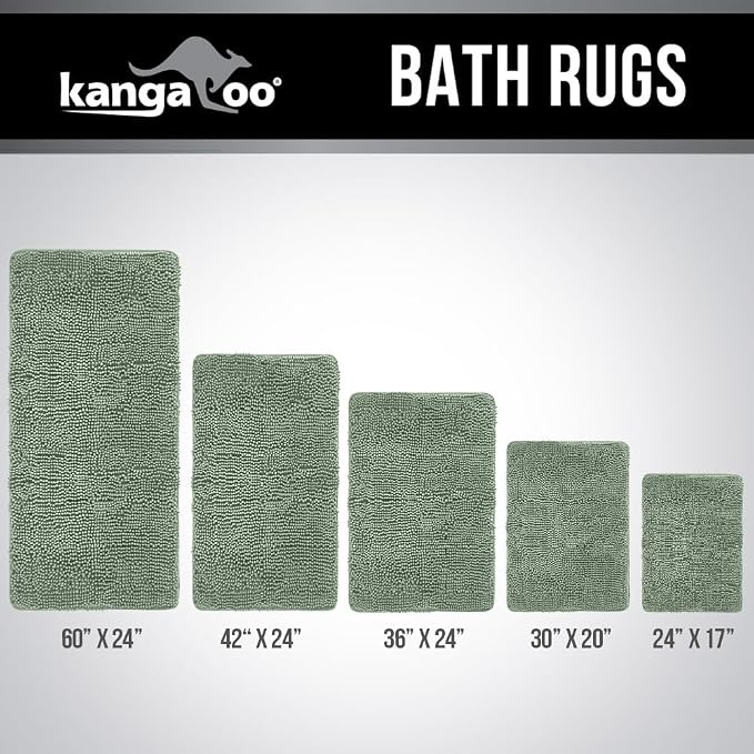 KANGAROO Bathroom Rugs, Chenille Soft Absorbent Bath Rug, Shaggy Shower Mat - Image 9