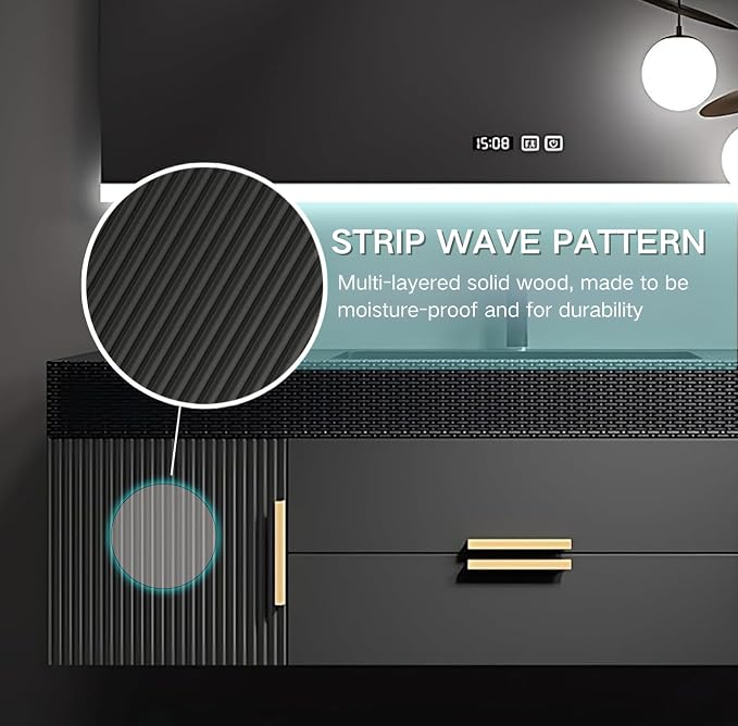 80" Bathroom Vanity with Single Sink, Floating Bathroom Vanities with LED Smart - Image 5