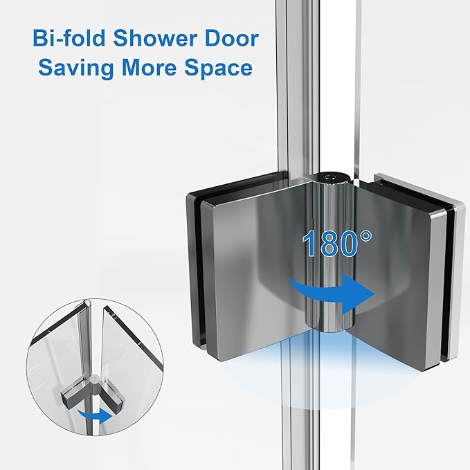 32 in.W x 72 in.H Bifold Frameless Glass Shower Door 1/4” Tempered Clear Glass - Image 4