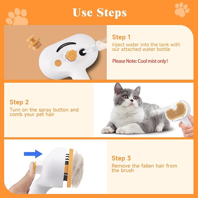Pet Steam Brush for Dog & Cat – 3-in-1 Spray Hair Removal Comb – Steam for - Image 4
